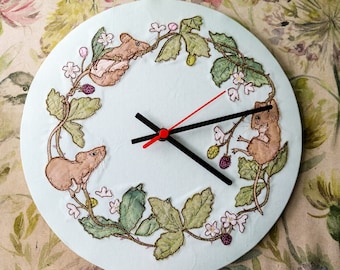 Printed pattern for 30cm Mice and blackberries clock raw edge applique free motion embroidery summer, brambles, whimsy, whimsical