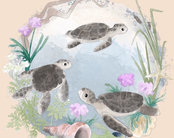 Pre-order Greeting card Sea turtles on taupe 145mm square blank inside