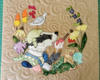 PDF pattern for "Brock goes to the seaside" raw edge applique tutorial free motion embroidery