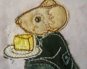 Printed pattern for Block 8 Life in the Town Victorian Mice Lord Conkerly in the library raw edge applique tutorial free motion embroidery