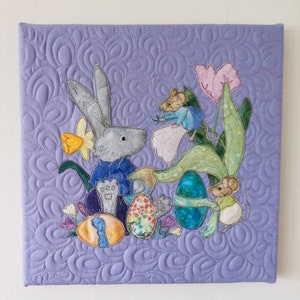 Printed pattern for &quot;easter bunny and friends&quot;  raw edge applique tutorial free motion embroidery