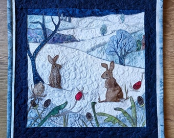 Printed pattern for "rabbity winter scene"  raw edge applique tutorial free motion embroidery