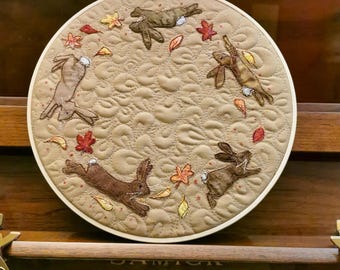 Printed pattern for running rabbits raw edge applique tutorial free motion embroidery