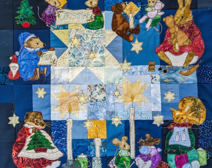 Featured listing image: Printed pattern set  for 'The night before Christmas' quilt raw edge applique tutorial free motion embroidery