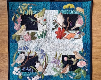 Printed pattern for "Bird log cabin" quilt raw edge applique tutorial free motion embroidery