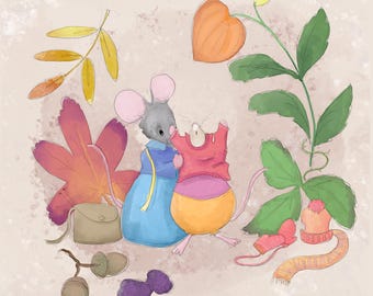 Pre -order sally the shrew printed panel late summer time 30.5 by 30.5 cms trying on jumpers
