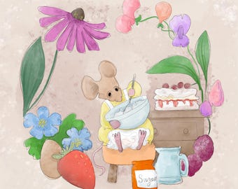 Pre-order Florrie whisks meringues printed panel on quilting cotton 30.5 by 30.5 cms