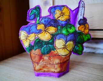 Pansy flower pot Digital pattern TEMPLATE only ( no instructions) for free motion embroidery , raw edge appliue