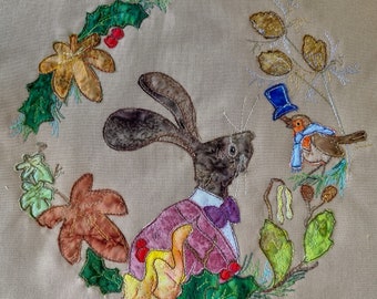 PDF pattern for "Old Winter hare and his neighbour" raw edge applique tutorial free motion embroidery