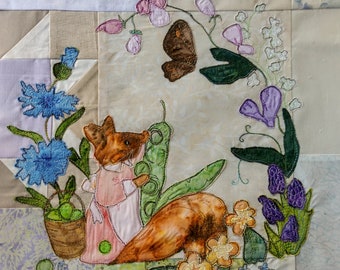 PDF pattern for  Miss Poppy's Garden block 7 quilt raw edge applique tutorial free motion embroidery