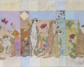 PDF Pattern set for 'Keeping a look out' block of the month quilt raw edge applique tutorial free motion meerkat embroidery
