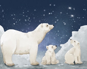 Pre-order article circle polar bear and cubs panel on quilting cotton 30.5 by 45.5 cms