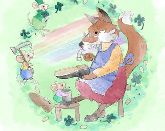 Pre-order Greeting card st patrick st paddy good luck cobbler fox leprechaun green 145mm square blank inside