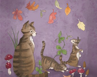 Pre -order wildcats autumn plum printed panel  30.5 by 30.5 cms