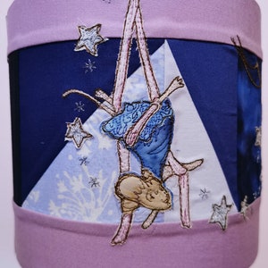 PDF pattern for Circus mice lampshade spotlights aerial silks trapeze lampshade raw edge applique free motion embroidery