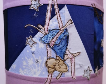 Fabric kit and Printed pattern for Circus mice lampshade spotlights aerial silks trapeze lampshade raw edge applique free motion embroidery