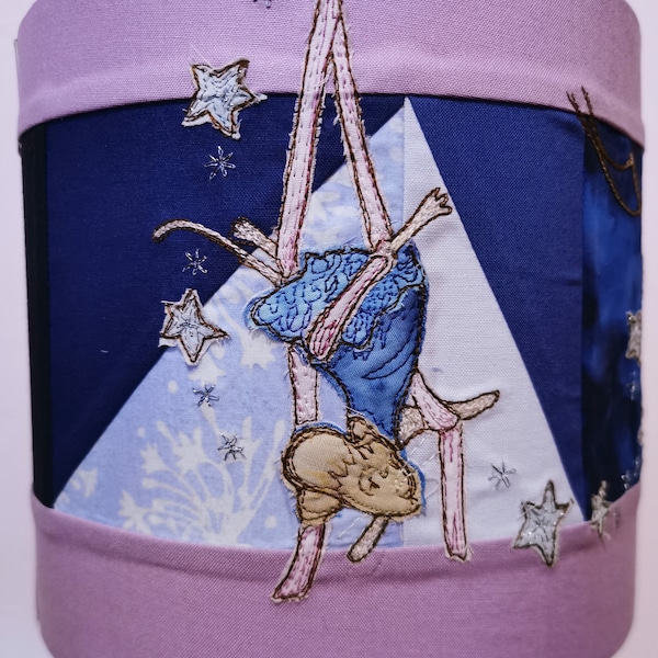 Kit de tissu et motif imprimé pour les souris Circus abat-jour met en lumière les soies aériennes trapèze abat-jour bord brut applique broderie en mouvement libre