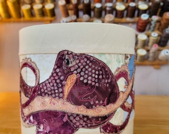 Fabric kit and Printed pattern for Octopus lampshade or rectangle panel raw edge applique free motion embroidery