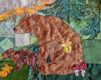 Printed pattern for  'Rocky Mountain" block 1 quilt bear mountain raw edge applique tutorial free motion embroidery