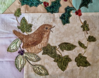 Printed pattern for A Year of flowers for Foxy  block 8 quilt birds spring summer free motion embroidery applique raw edge