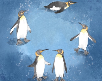 Pre-order joyful penguins printed panel on quilting cotton 30.5 by 30.5 cms