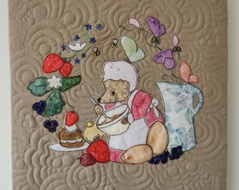 PDF pattern for "Agatha bakes" Victorian Animals series 2 raw edge applique tutorial free motion embroidery