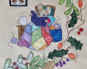Printed pattern for Flos year quilting winter block  quilt raw edge applique tutorial free motion embroidery