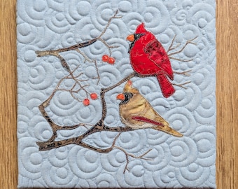 Fabric kit and printed pattern for I2" block with cardinal winter