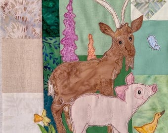 PDF pattern for block 1 of for 'all in a row' quilt raw edge applique tutorial free motion farm embroidery