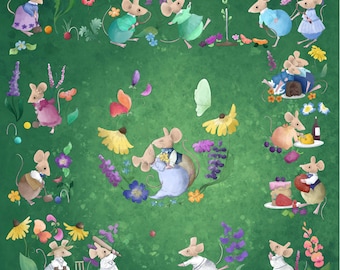 Pre -order garden party printed panel on quilting cotton 60.5 by 60.5 cms