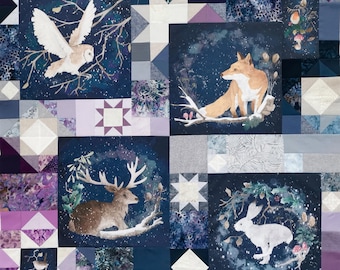 PDF pattern for  "winter wreath" patchwork quilt using panels