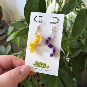 gloworm earrings | worm earrings | glitter earrings | polymer clay earrings | handmade earrings | funny earrings | unisex earrings