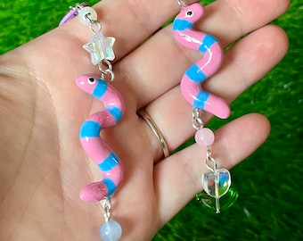 worm charm | keychain | charm keychain | worm keychain | polymer clay keychain | beaded keychain | phone charm | coquette