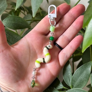 gloworm charm keychain | charm keychain | worm keychain | polymer clay keychain | beaded keychain | phone charm | unique keychain