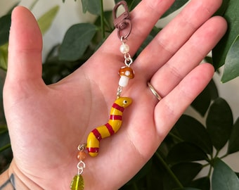 cottagecore worm | keychain | cottagecore keychain | mushroom | worm keychain | cute keychain | polymer clay keychain | handmade keychain