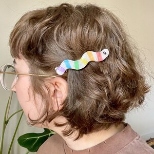 wormie | hair clip | worm hair clip | hair accessory | barrette | claw clip | alligator clip | cute clip | handmade | polymer clay jewelry image 9