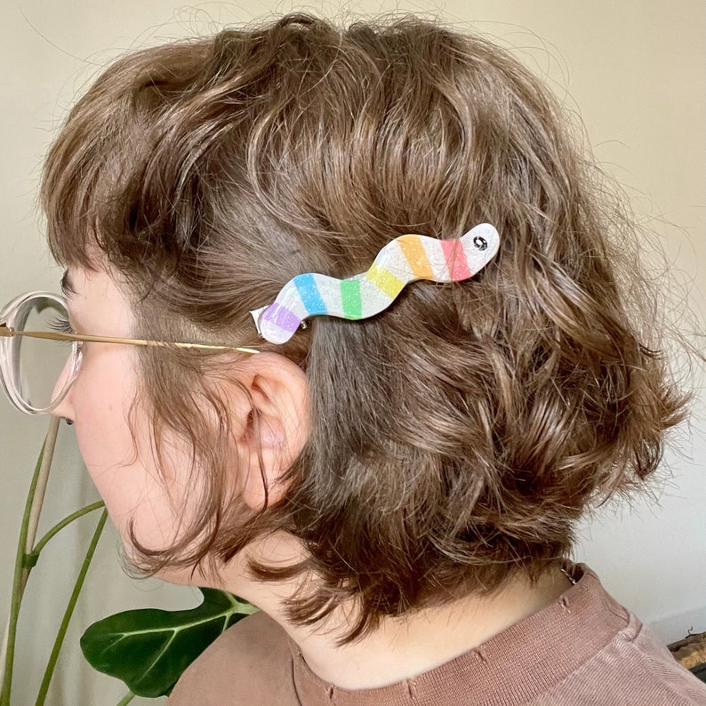 wormie | hair clip | worm hair clip | hair accessory | barrette | claw clip | alligator clip | cute clip | handmade | polymer clay jewelry image 9