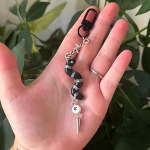 goth worm  | keychain | charm keychain | worm keychain | polymer clay keychain | beaded keychain | phone charm | metal | handmade keychain