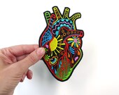 Heart Anatomic Sugar Skull Patch Embroidery Day of the Dead Calavera Heart iron on sew on