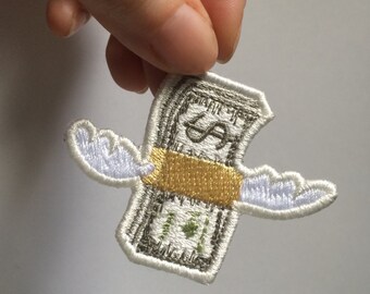 Money Patch Etsy - money with wings embroidered patch sew on money patch iron on pin fun dollar patch emoji