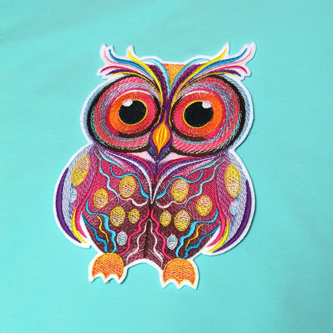 Owl embroidered patch sew on jacket patch colourful owl iron Etsy