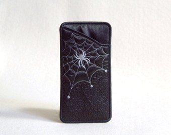 Embroidered black case for eyeglasses or phone Spider , gift for her or him