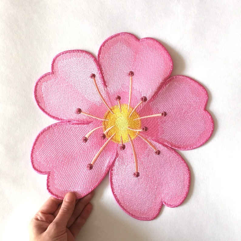 Pink Flower Embroidered Patch Cherry Blossom iron on sew on Etsy