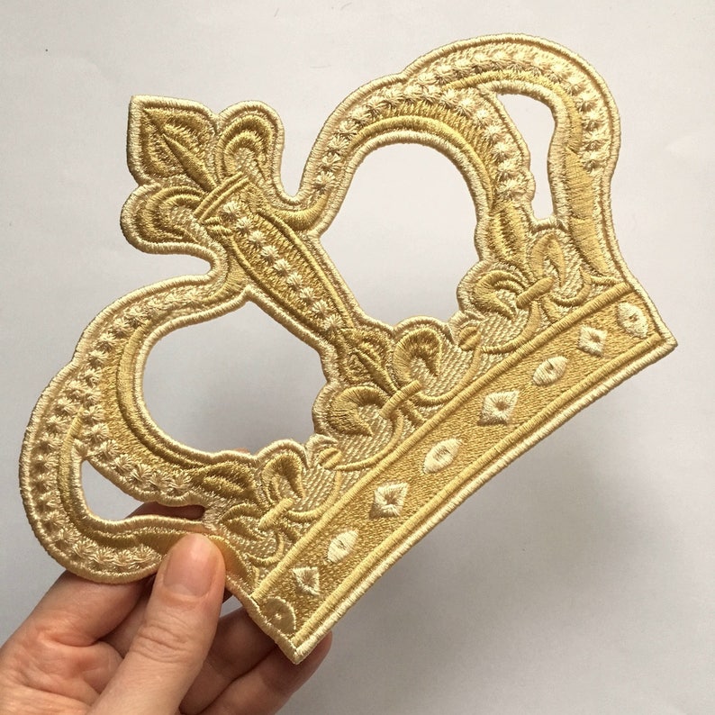 Golden crown embroidered patch for jacket sew on iron on large  etsy