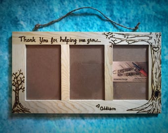 Teacher, nanny, daycare gift, wood burned frame, 4x6 caretaker gift, personalized wood frame, nanny gift, daycare provider gift, 3 photos