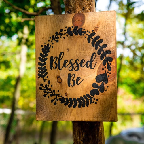 Blessed be hand painted wood sign with laurel wreath. gifts for witches gifts for coven pagan wall decor