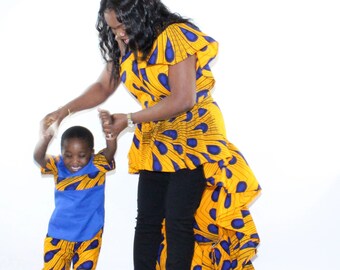 African Print Ankara Mommy N Son Outfits Shelly Turquoise Etsy