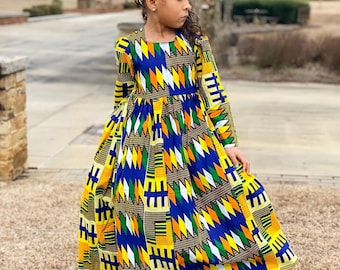 African Print Kente Ayla Girls Maxi Dress