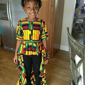 NEW African Print Kente Girls Cape Dress, Cape, Girls Cape Fashion, Ankara Cape Dress, Ankara Hi Low Dress, Tribal Print Hi Low MULTI COLOR KENTE