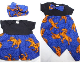African Print Ankara Horse Twin Baby Outfits